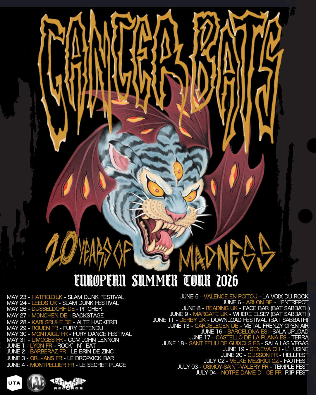 Cancer Bats- 20 years oF Madness European Summer Tour - Flyer (2026)