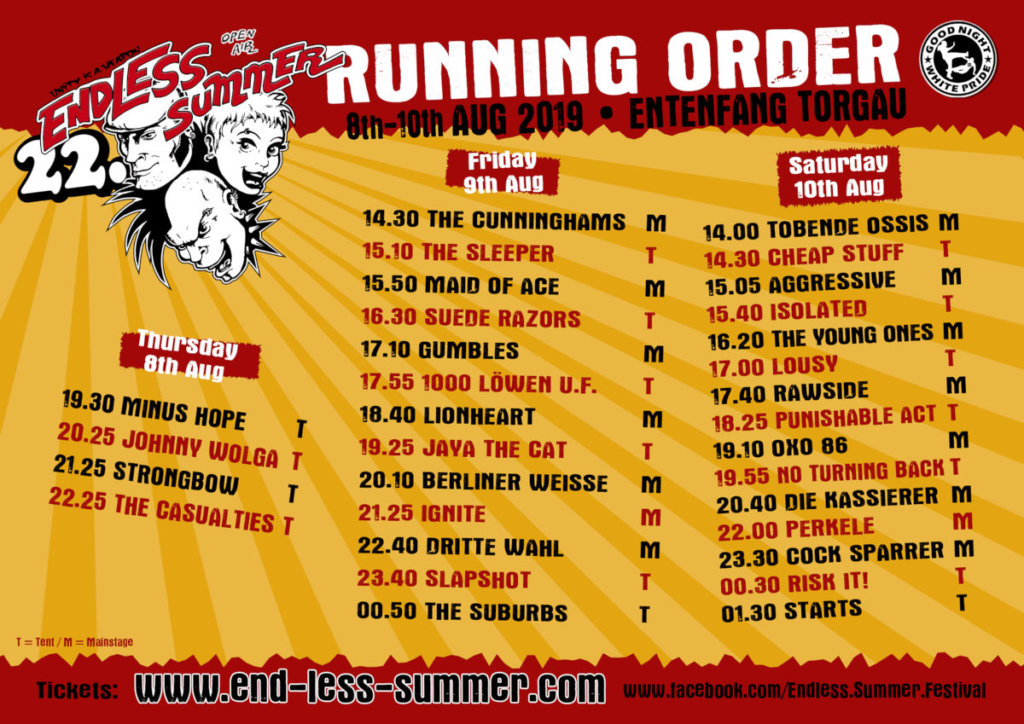 Running Order Endless Summer 2019