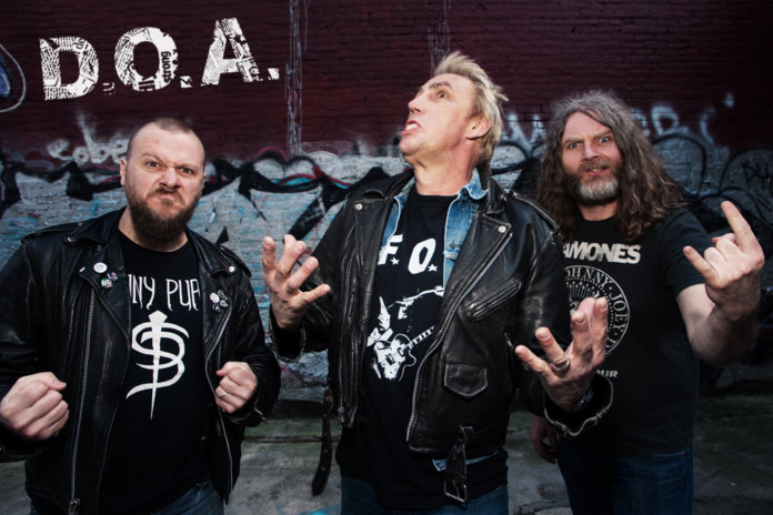 D.O.A. (Mike Hodsall, Joe Keithley, Paddy Duddy in 2015 Lower East Side Vancouver. Photo by Tom Wiebe)
