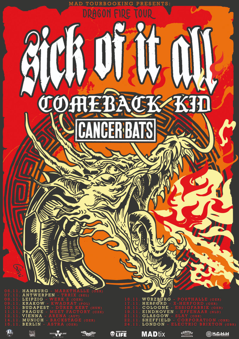 Dragon Fire-Tour 2019 mit Sick Of It All, Comeback Kid & Cancer Bats